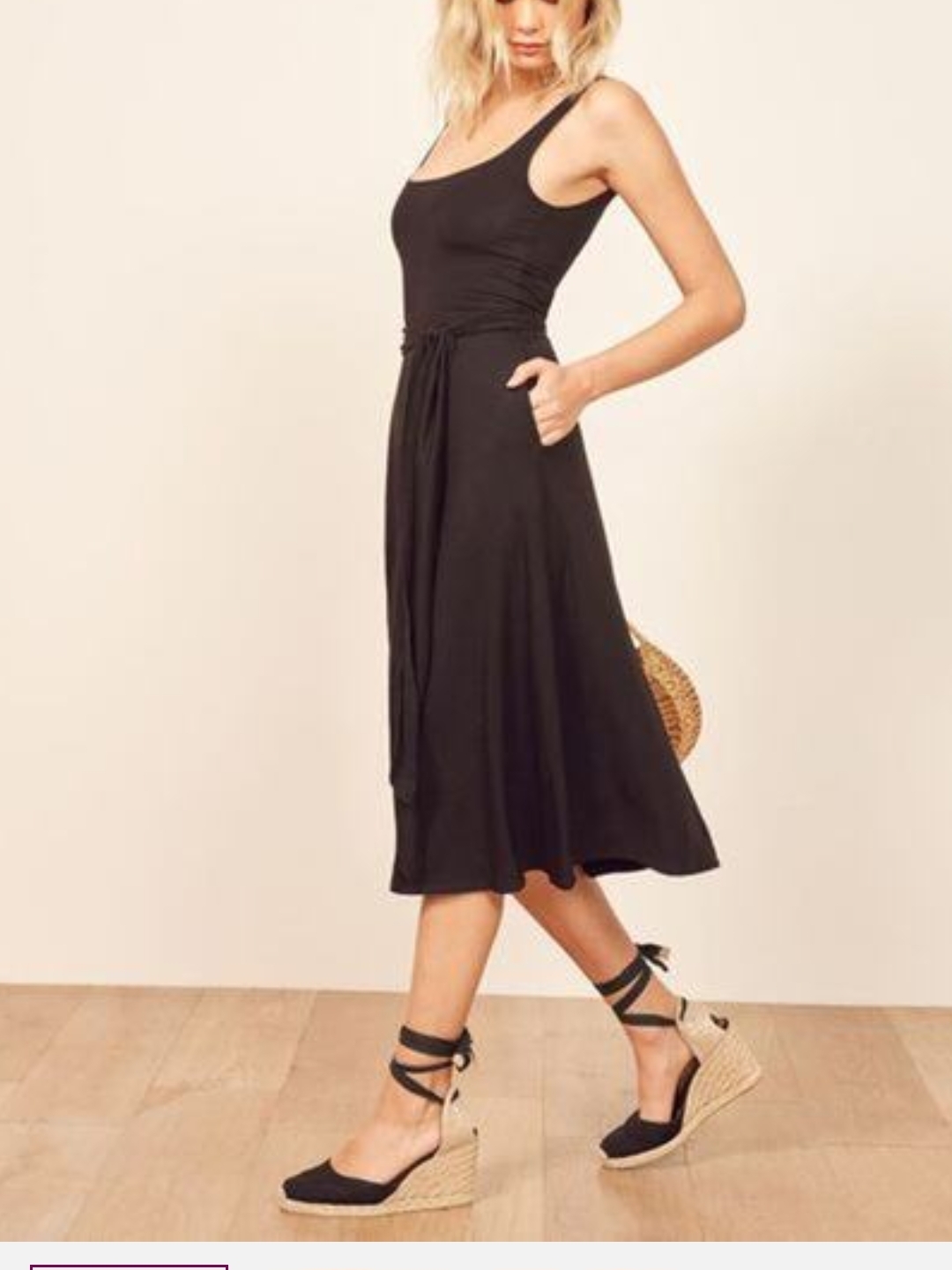 Reformation Black Sleeveless Tie-Waist Midi August Dress